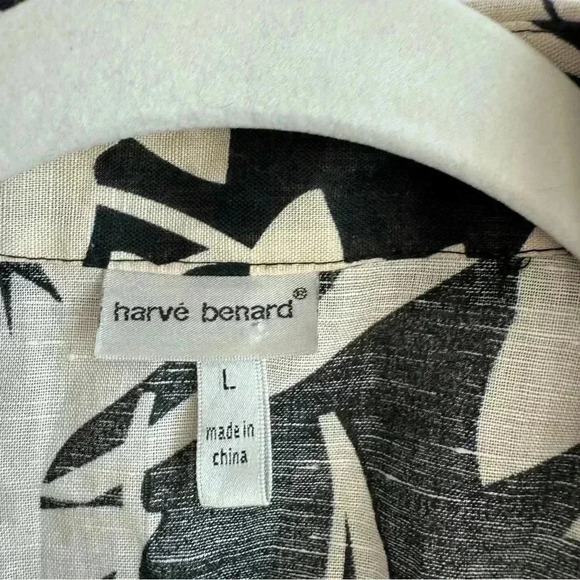 Harve Benard Woman's Black Beige Floral Linen Blend Button Up Blouse Size L - Picture 9 of 11